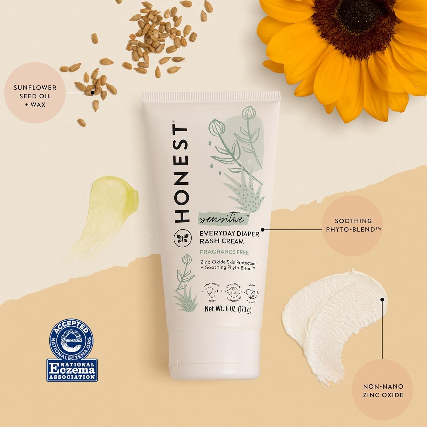 The Honest Company 더 아니스트 컴퍼니 기저귀 발진 크림 — 13% 산화아연, 저자극