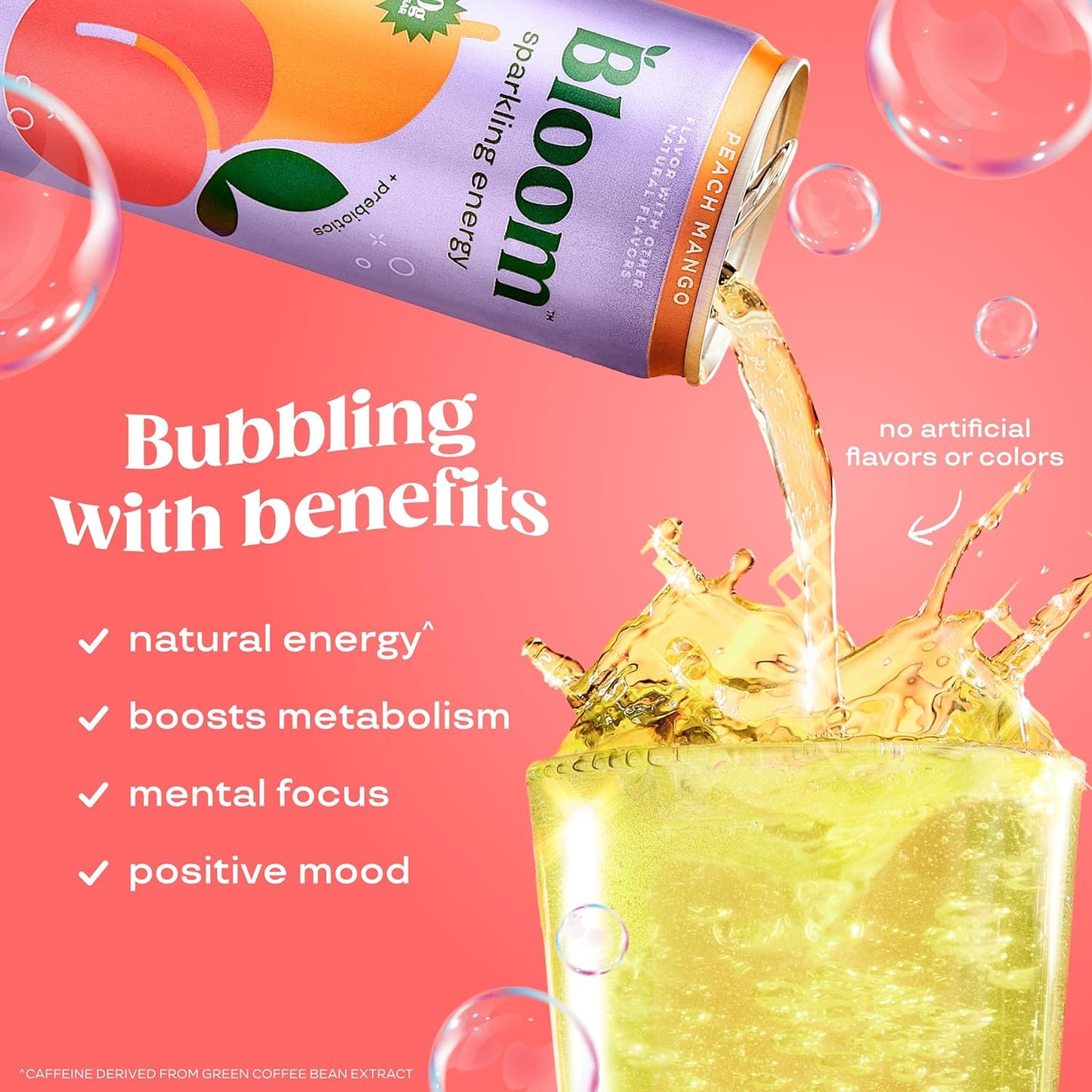 Bloom Nutrition Sparkling Energy Drink Original - Peach Mango — 12 fl oz (355mL) × 12 Cans