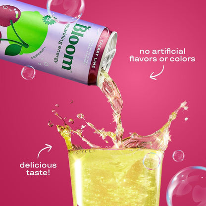 Bloom Nutrition Sparkling Energy Drink (Cherry Lime) — 12 fl oz (355mL) × 12 Cans