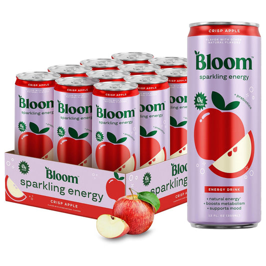 Bloom Nutrition 블룸 뉴트리션 스파클링 에너지 드링크 (크리스프 애플) — 355mL (12 fl oz) × 12캔