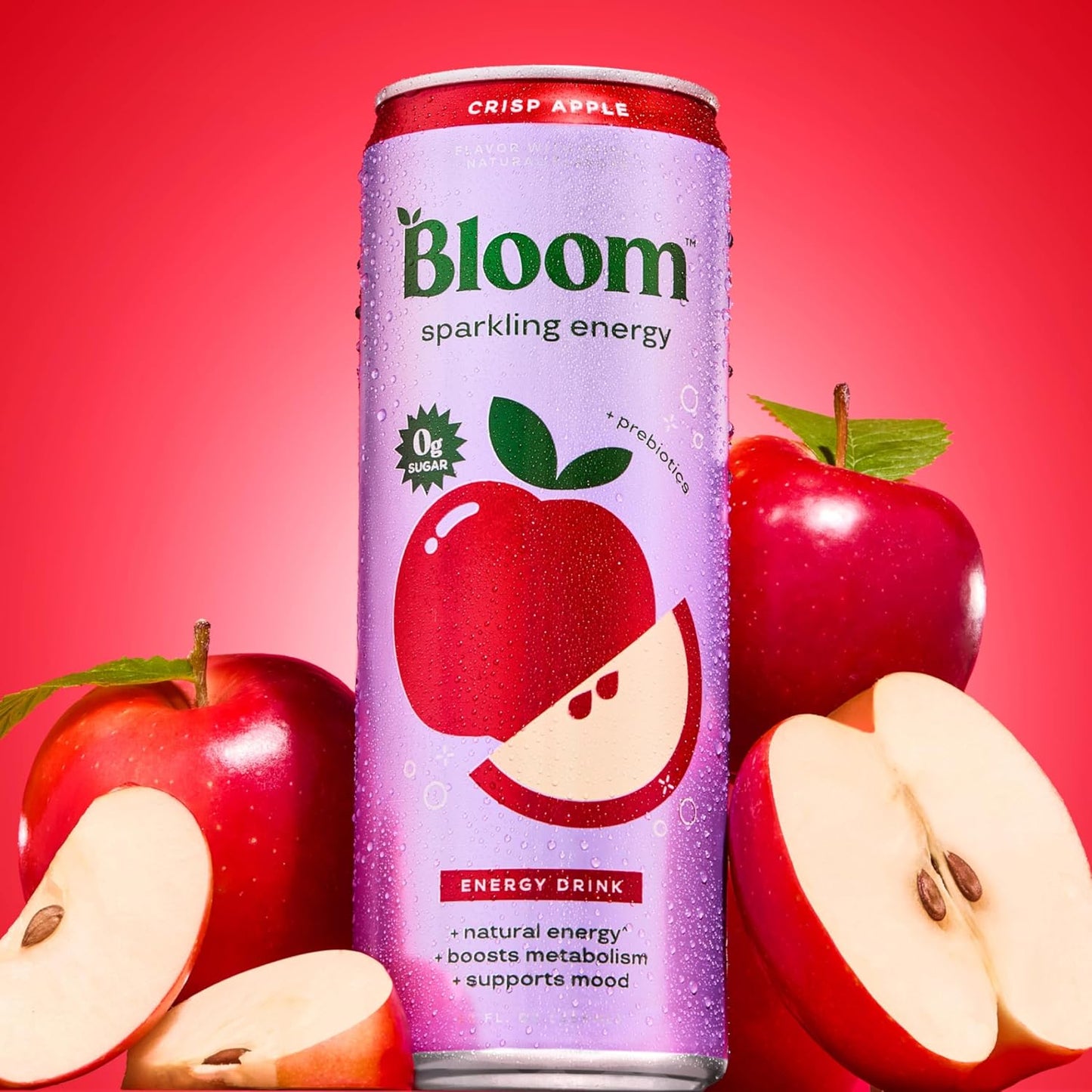 Bloom Nutrition Sparkling Energy Drink (Crisp Apple) — 12 fl oz (355mL) × 12 Cans