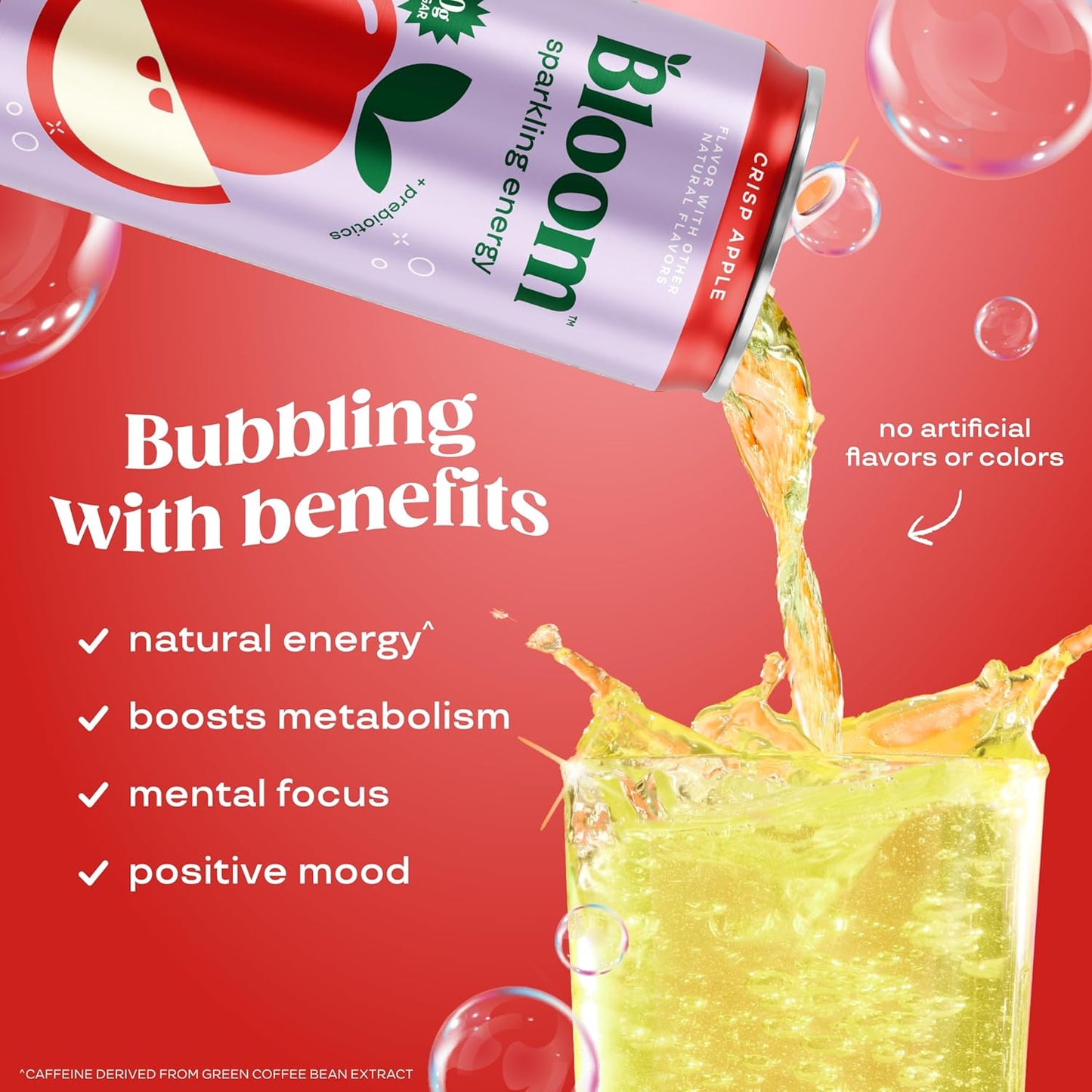 Bloom Nutrition Sparkling Energy Drink (Crisp Apple) — 12 fl oz (355mL) × 12 Cans
