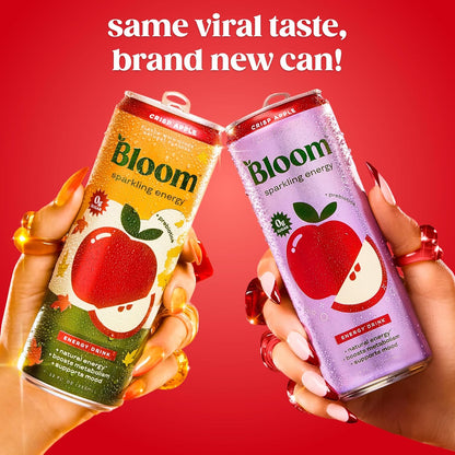 Bloom Nutrition Sparkling Energy Drink (Crisp Apple) — 12 fl oz (355mL) × 12 Cans