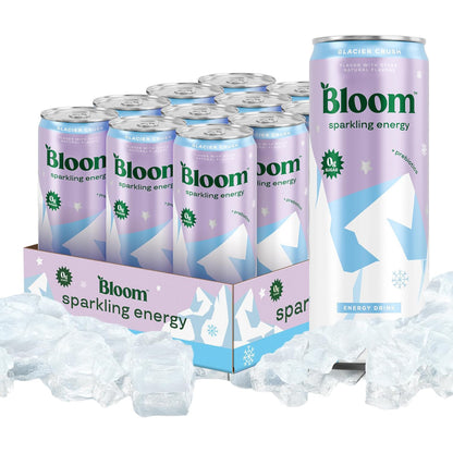 Bloom Nutrition Sparkling Energy Drink (Glacier Crush) — 12 fl oz (355mL) × 12 Cans