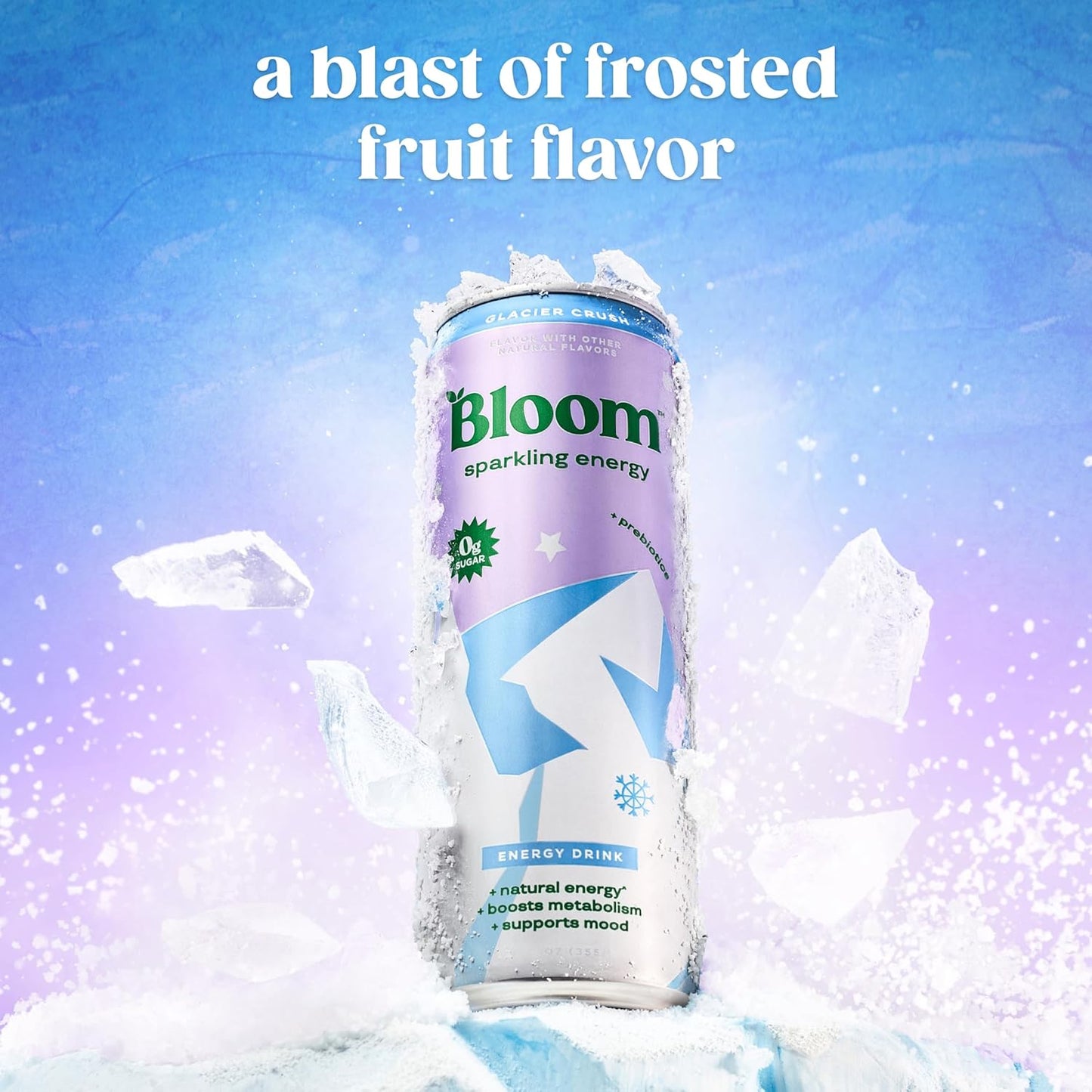 Bloom Nutrition Sparkling Energy Drink (Glacier Crush) — 12 fl oz (355mL) × 12 Cans