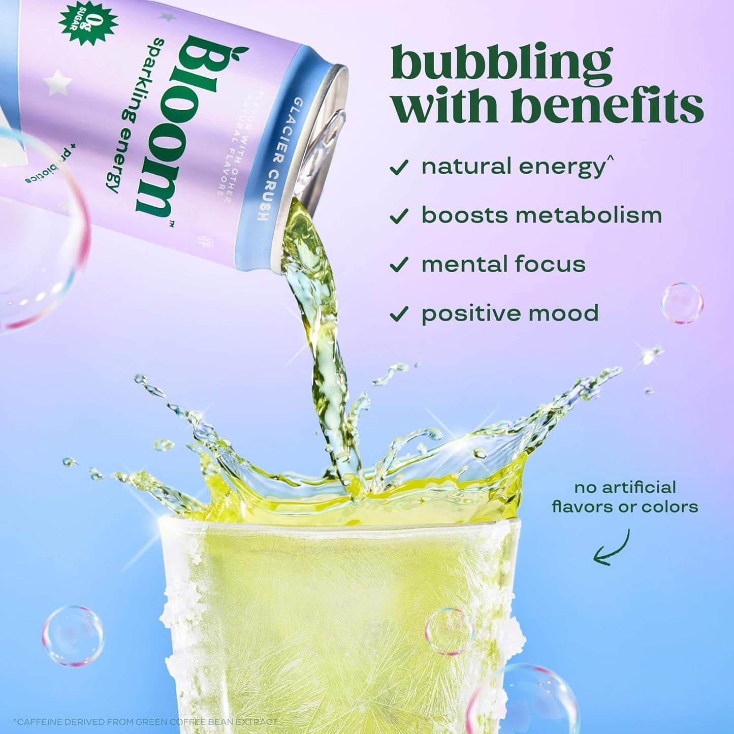 Bloom Nutrition Sparkling Energy Drink (Glacier Crush) — 12 fl oz (355mL) × 12 Cans