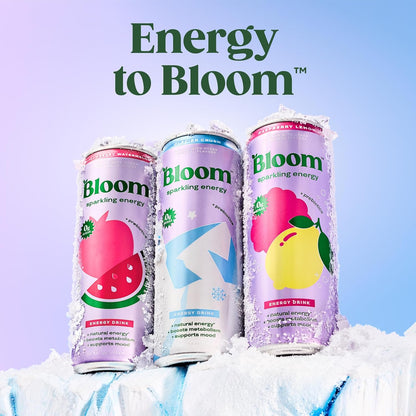 Bloom Nutrition Sparkling Energy Drink (Glacier Crush) — 12 fl oz (355mL) × 12 Cans