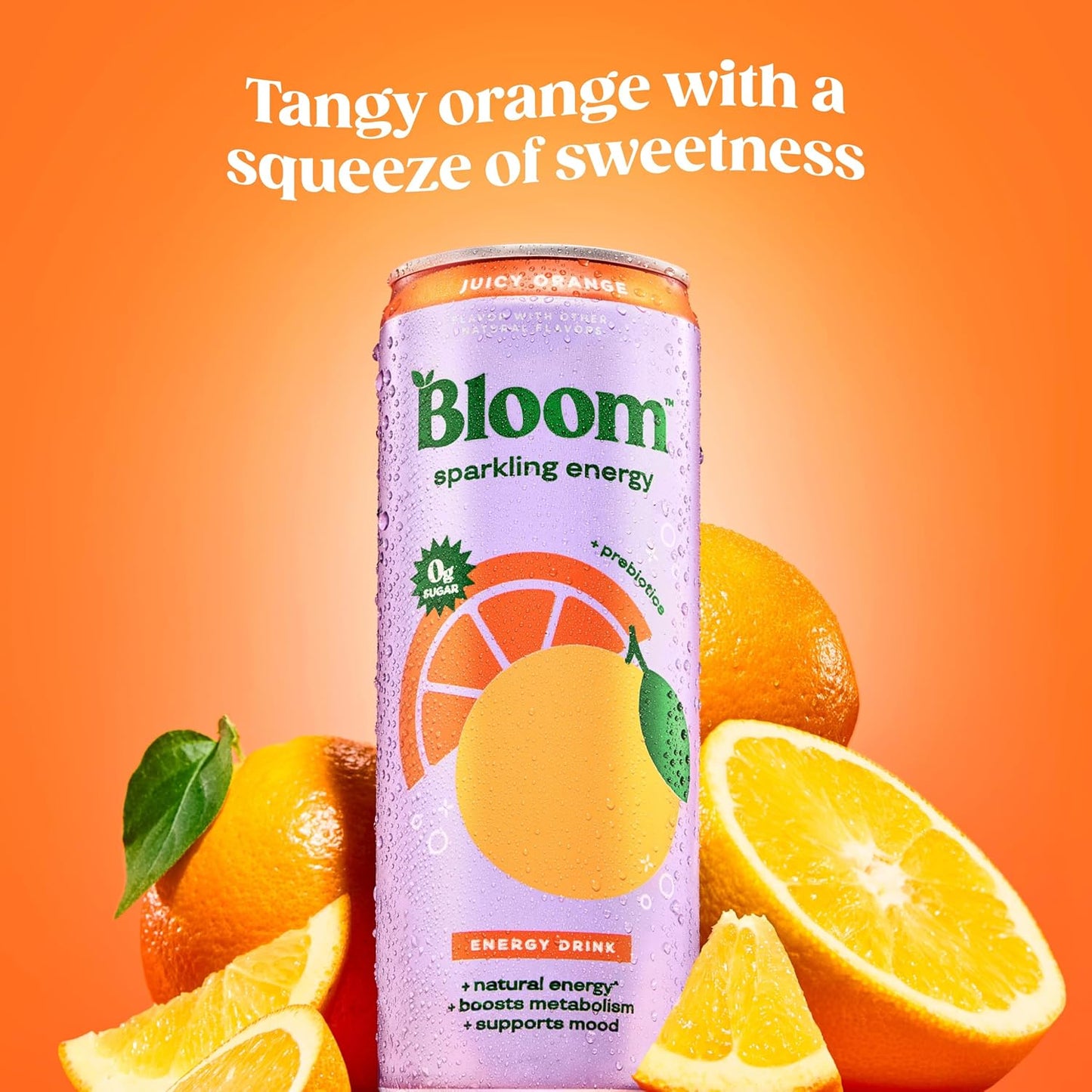 Bloom Nutrition Sparkling Energy Drink (Orange) — 12 fl oz (355mL) × 12 Cans