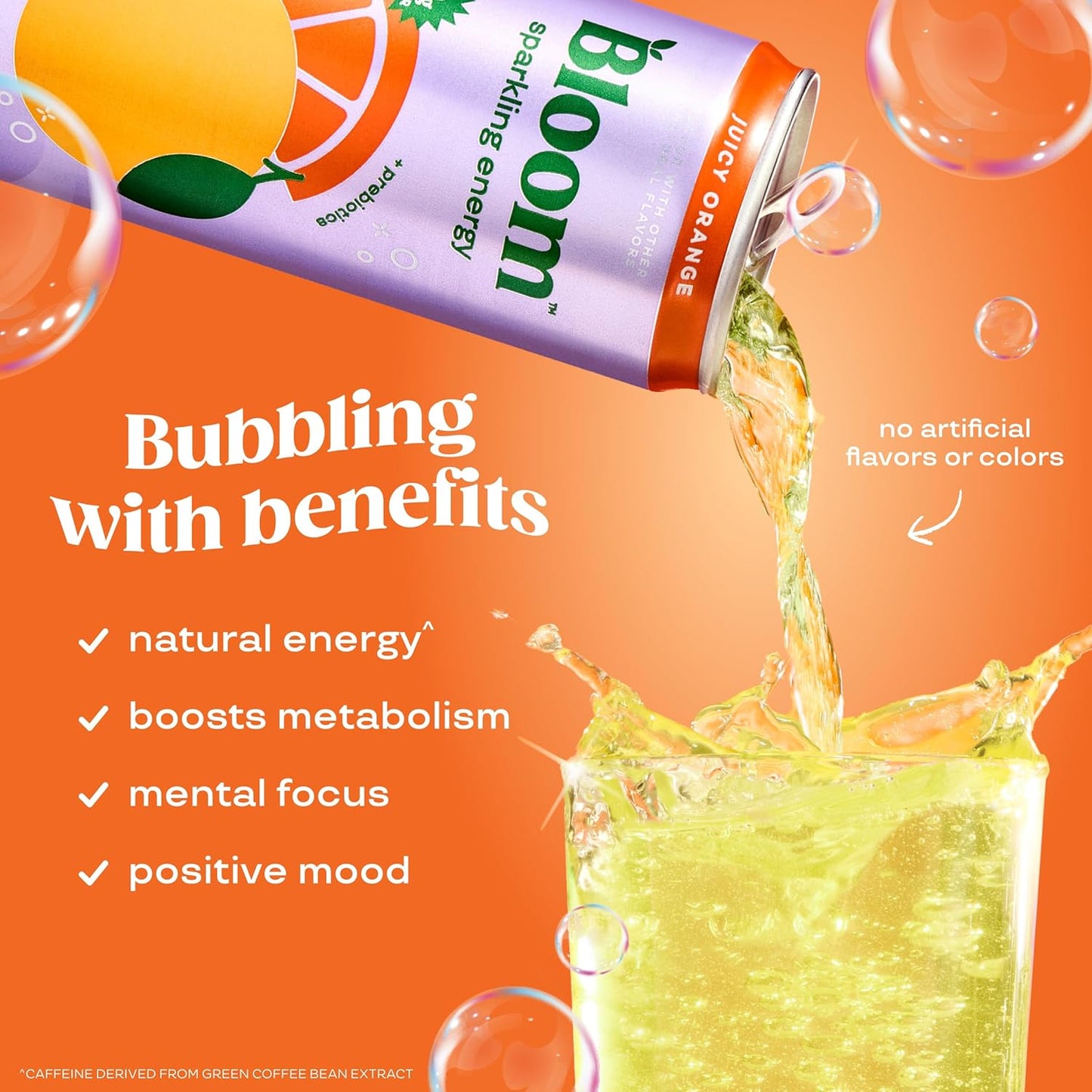 Bloom Nutrition Sparkling Energy Drink (Orange) — 12 fl oz (355mL) × 12 Cans