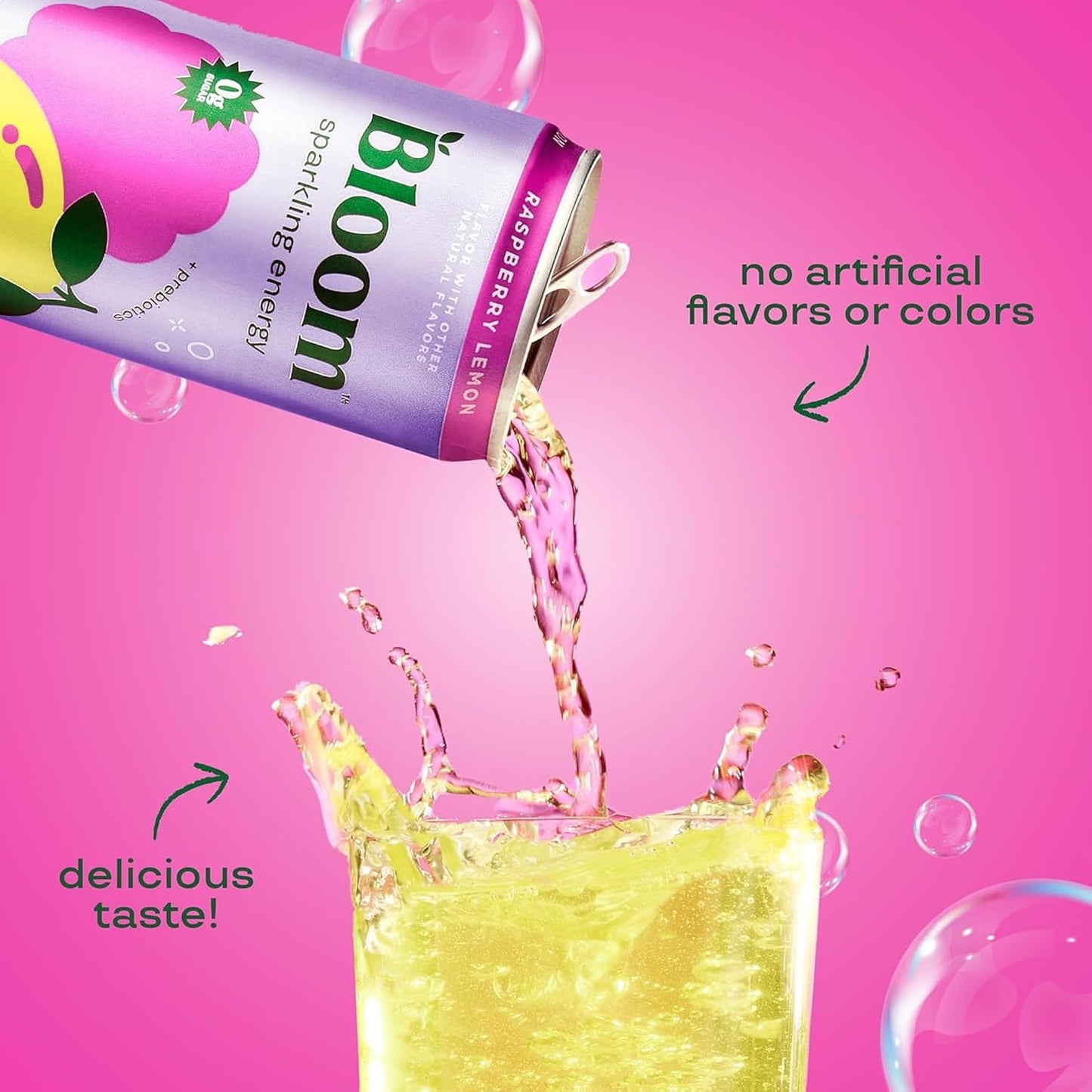 Bloom Nutrition Sparkling Energy Drink (Raspberry Lemon, Focus) — 12 fl oz (355mL) × 12 Cans