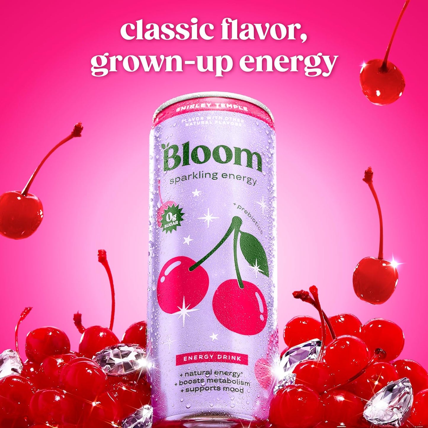 Bloom Nutrition Sparkling Energy Drink (Shirley Temple) — 12 fl oz (355mL) × 12 Cans