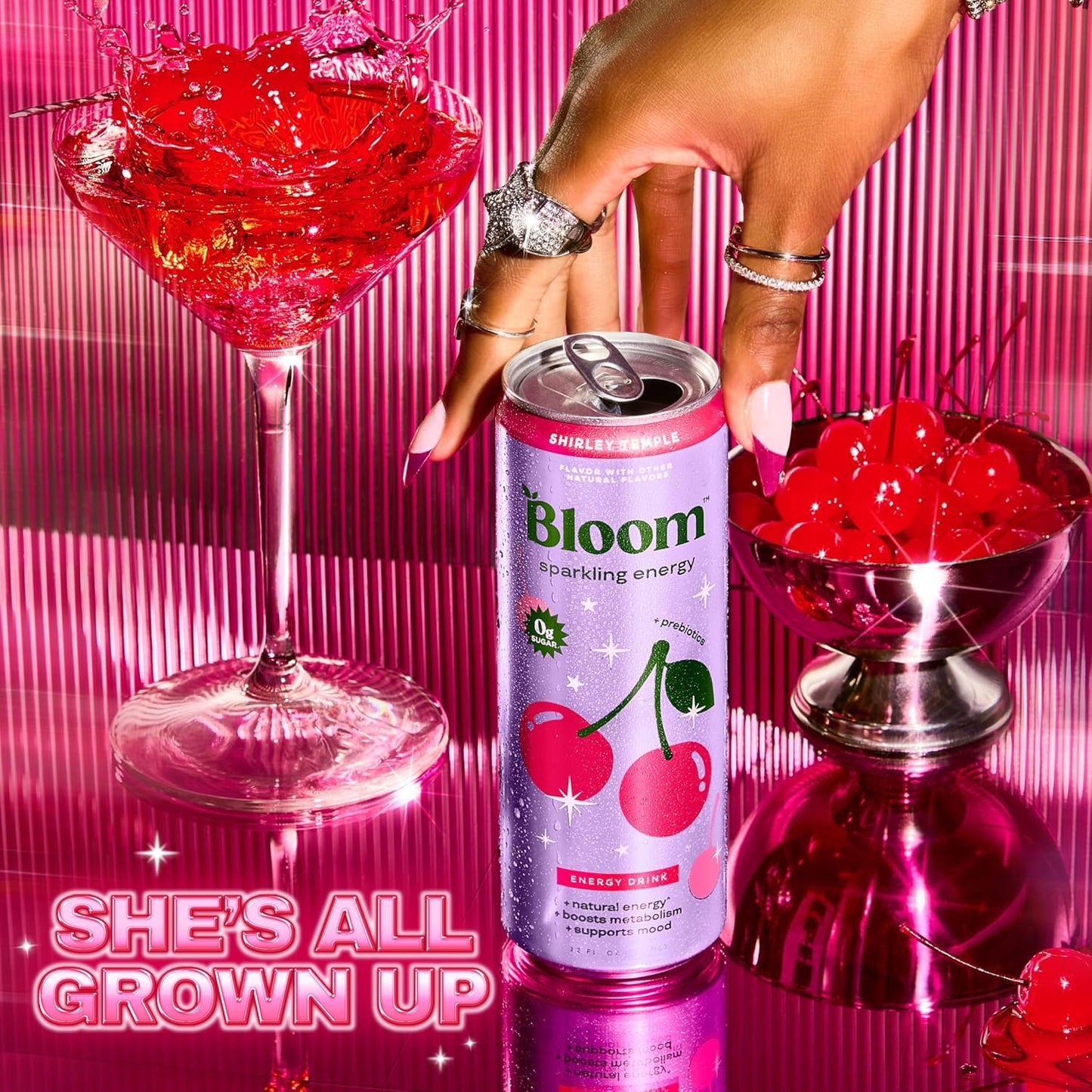Bloom Nutrition Sparkling Energy Drink (Shirley Temple) — 12 fl oz (355mL) × 12 Cans