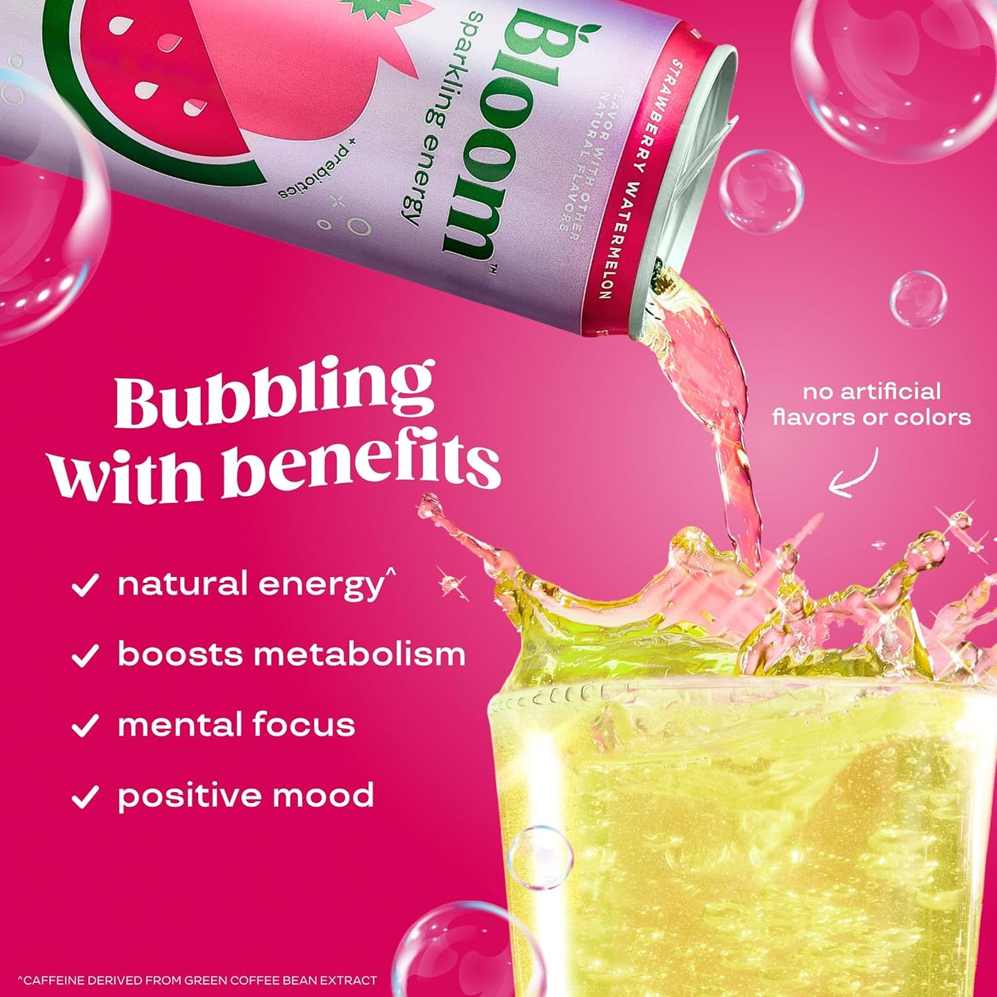 Bloom Nutrition Sparkling Energy Drink (Strawberry Watermelon) — 12 fl oz (355mL) × 12 Cans