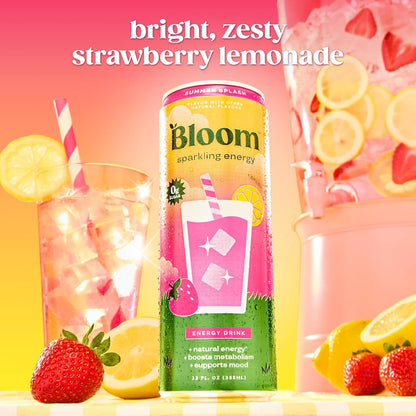 Bloom Nutrition Sparkling Energy Drink (Summer Splash) — 12 fl oz (355mL) × 12 Cans