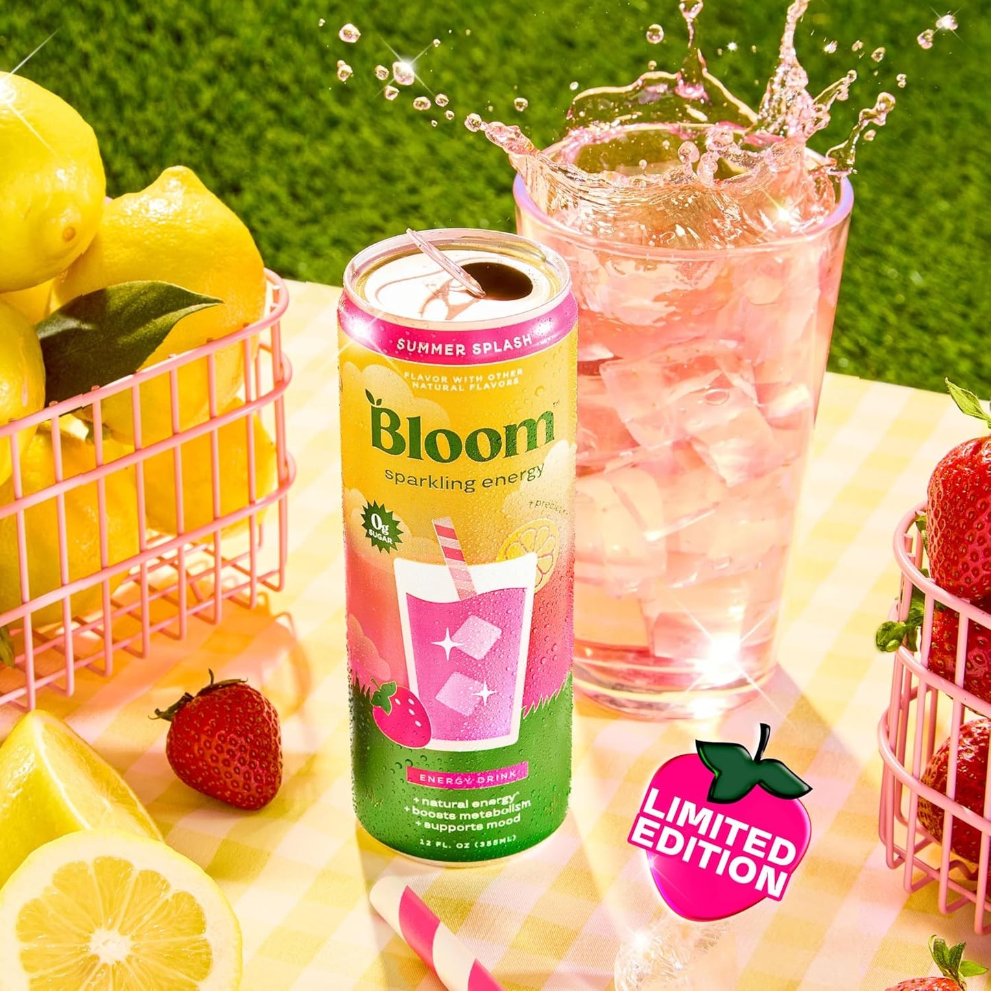 Bloom Nutrition Sparkling Energy Drink (Summer Splash) — 12 fl oz (355mL) × 12 Cans