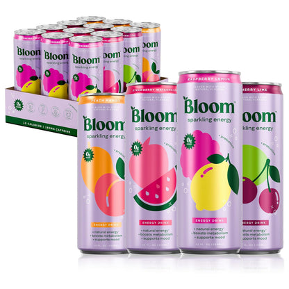 Bloom Nutrition Sparkling Energy Drink (Variety Pack) — 12 fl oz (355mL) × 12 Cans