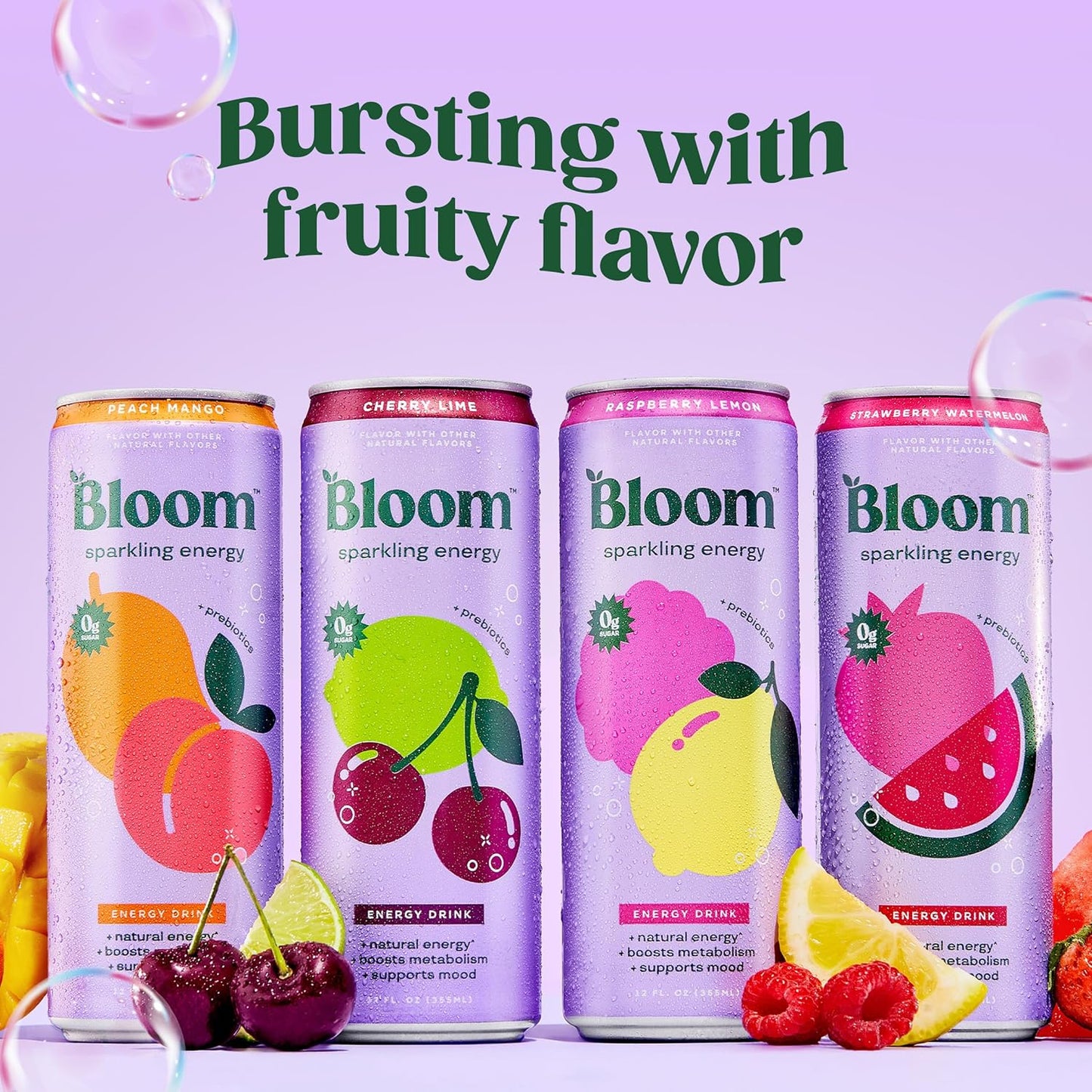 Bloom Nutrition Sparkling Energy Drink (Variety Pack) — 12 fl oz (355mL) × 12 Cans