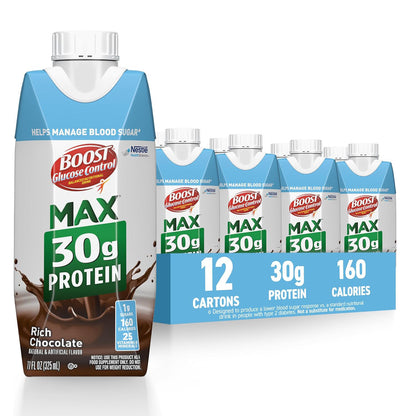 BOOST Glucose Control Max 30g Protein Drink — Rich Chocolate, 11 fl oz (325mL) × 12 Bottles