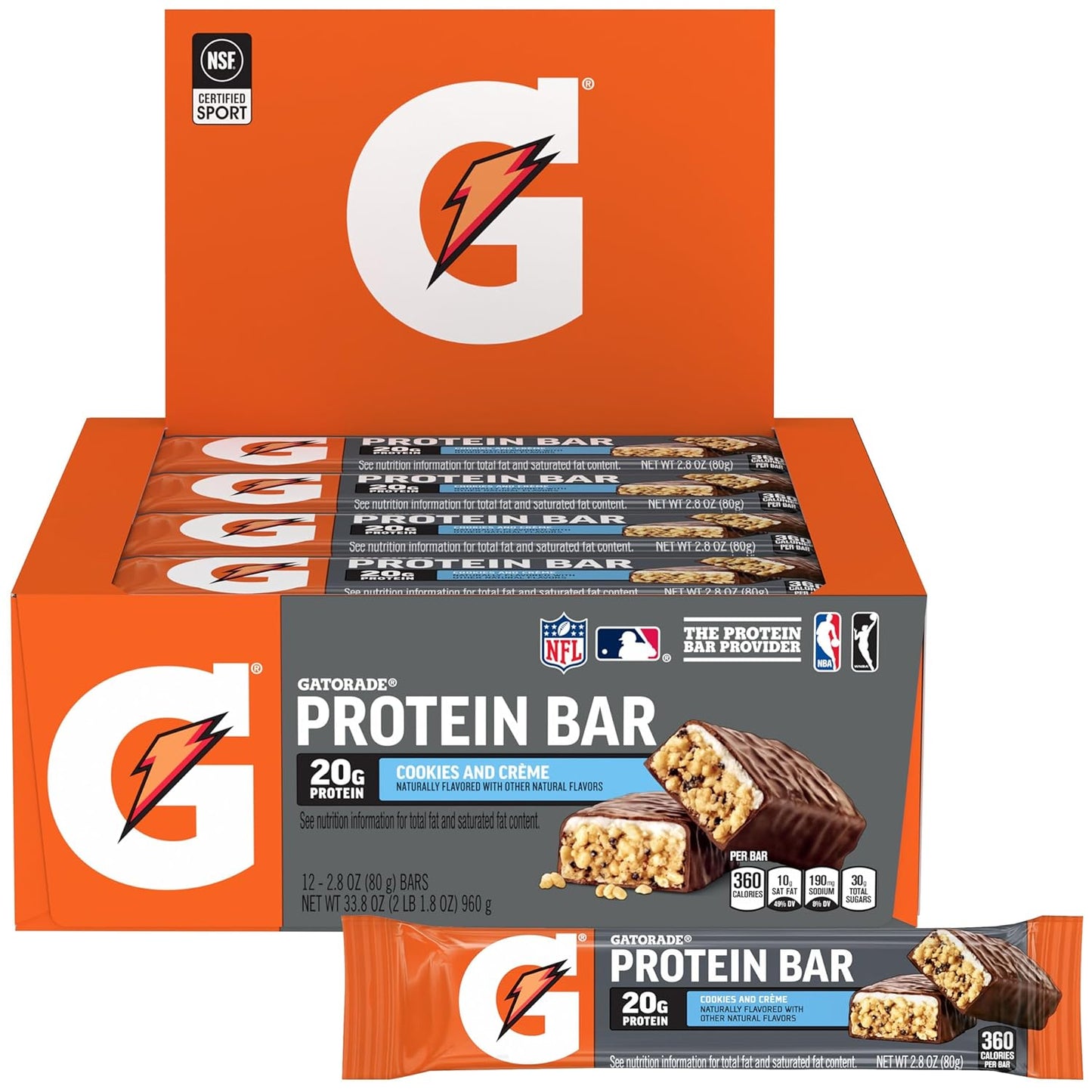 Gatorade Whey Protein Recover Bar — 2.8 oz (80g) × 12 Bars