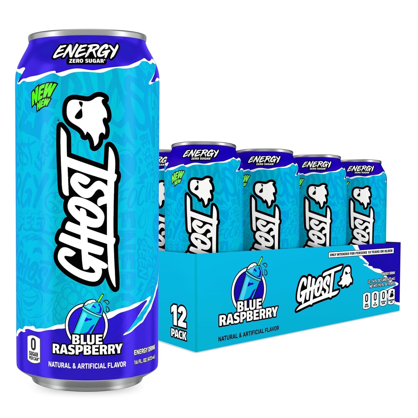 GHOST Blue Raspberry Energy Drink — 16 fl oz (473mL) × 12 Cans