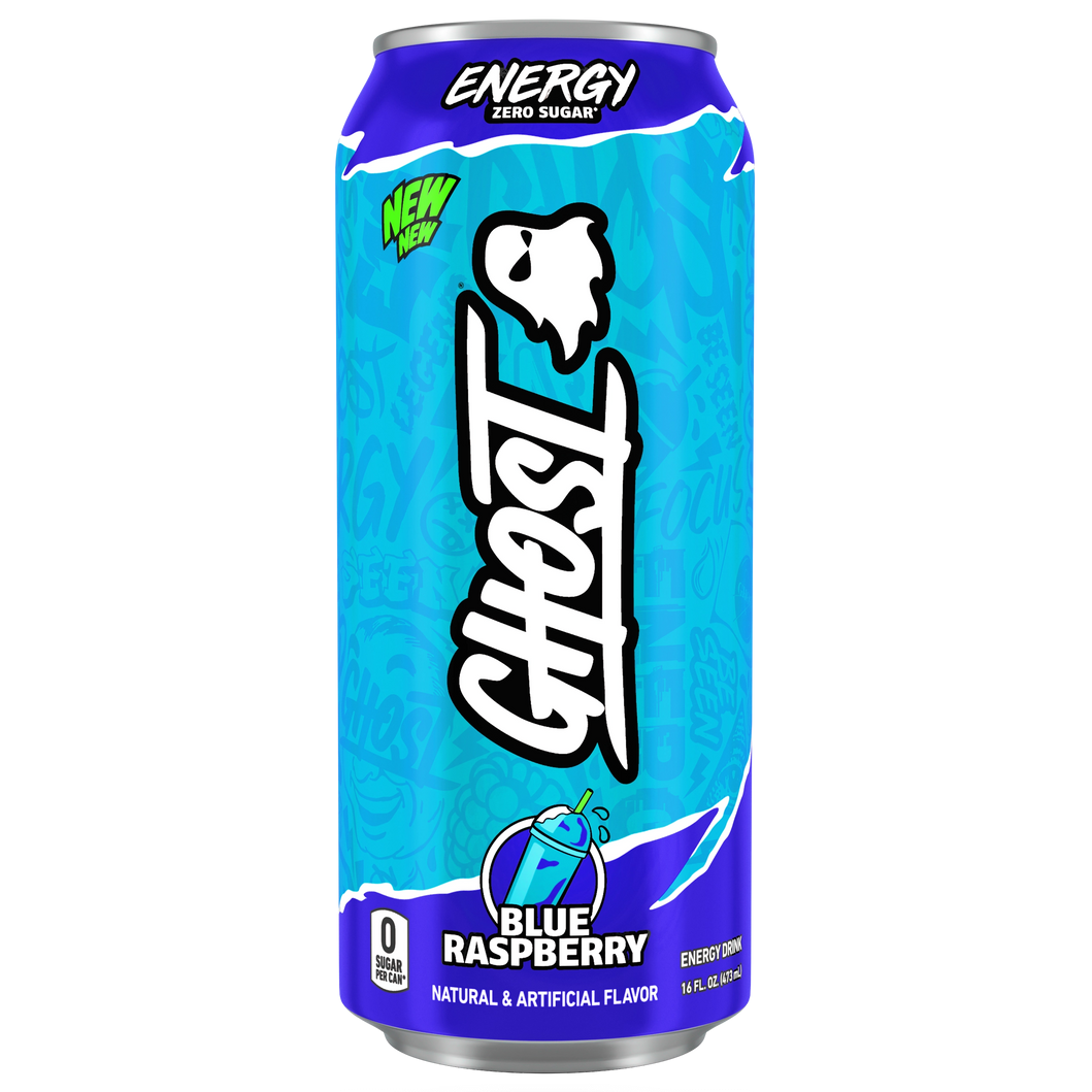 GHOST Blue Raspberry Energy Drink — 16 fl oz (473mL) × 12 Cans