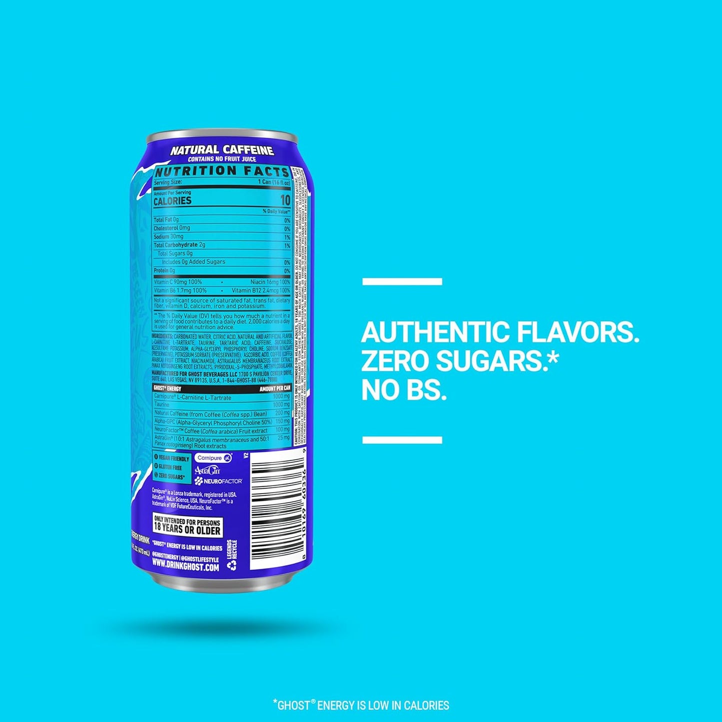 GHOST Blue Raspberry Energy Drink — 16 fl oz (473mL) × 12 Cans