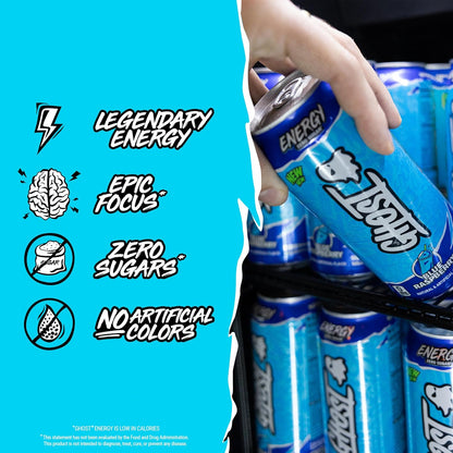 GHOST Blue Raspberry Energy Drink — 16 fl oz (473mL) × 12 Cans