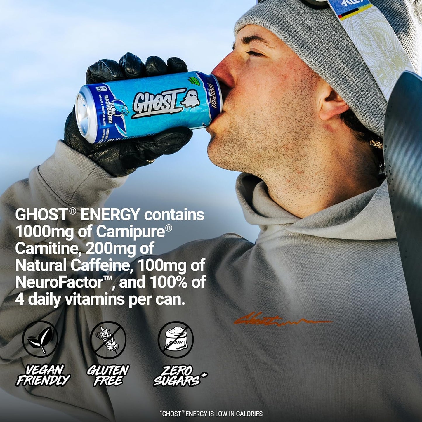 GHOST Blue Raspberry Energy Drink — 16 fl oz (473mL) × 12 Cans