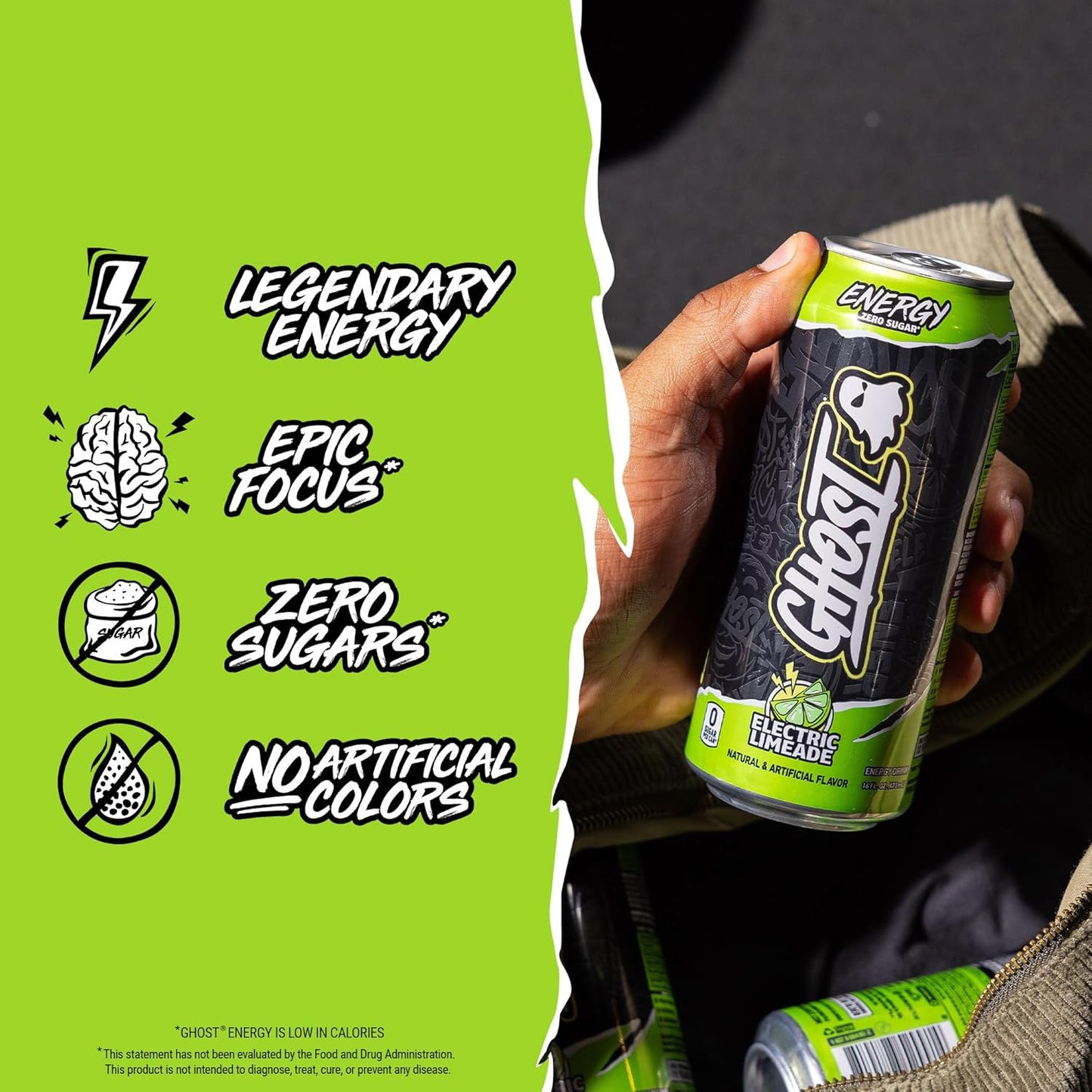 GHOST Electric Limeade Energy Drink — 16 fl oz (473mL) × 12 Cans