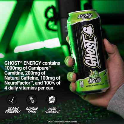 GHOST Electric Limeade Energy Drink — 16 fl oz (473mL) × 12 Cans