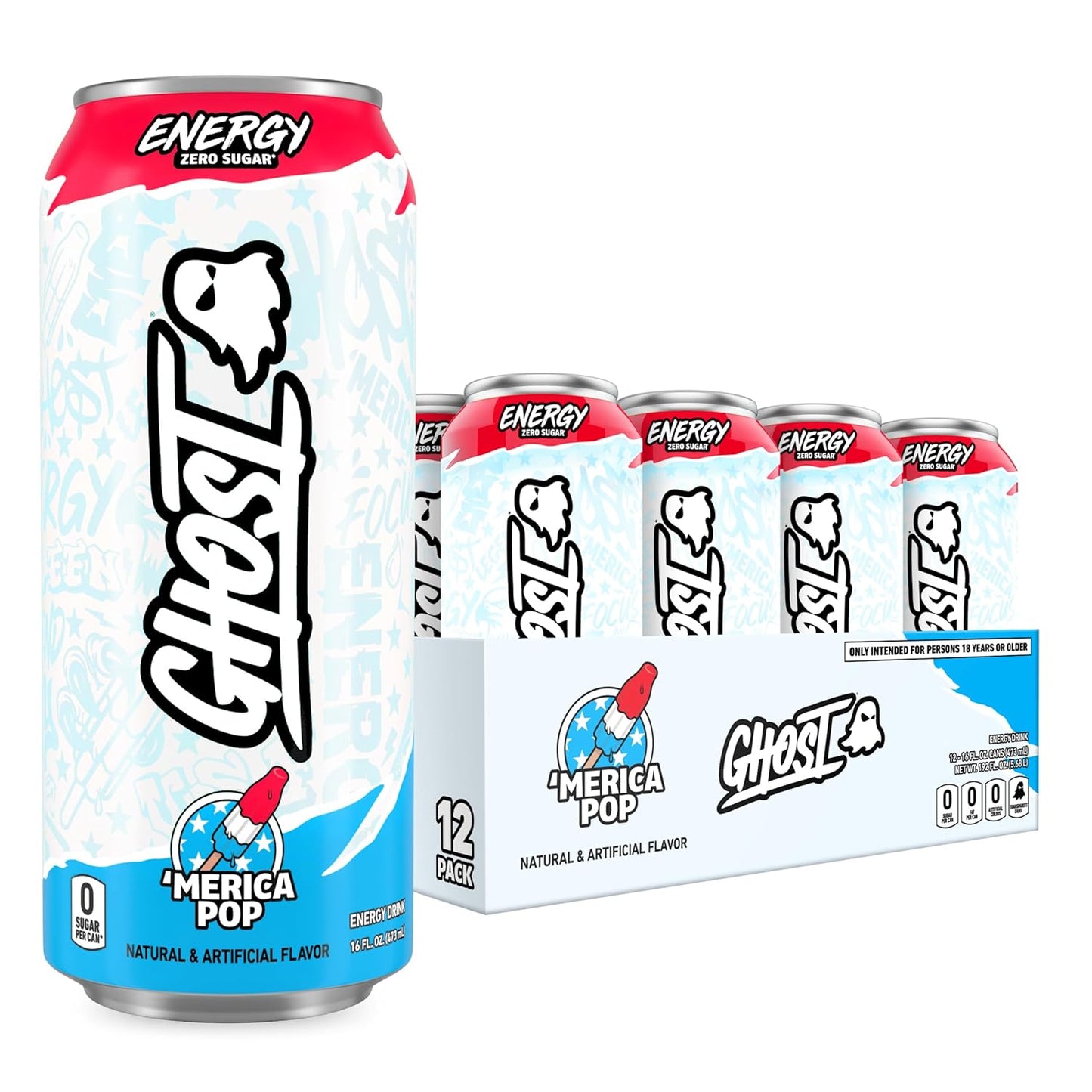 GHOST 'Merica Pop Energy Drink — 16 fl oz (473mL) × 12 Cans