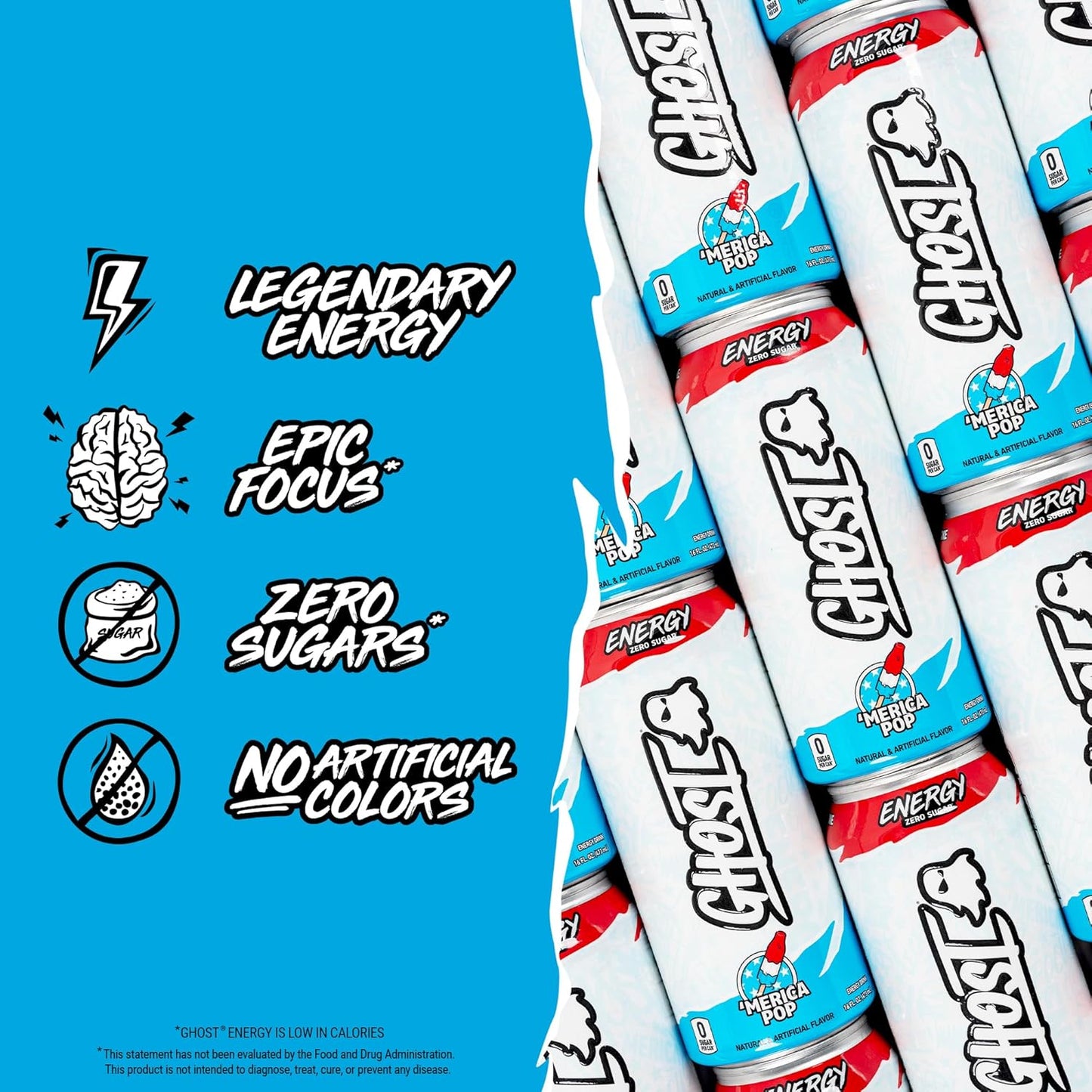 GHOST 'Merica Pop Energy Drink — 16 fl oz (473mL) × 12 Cans
