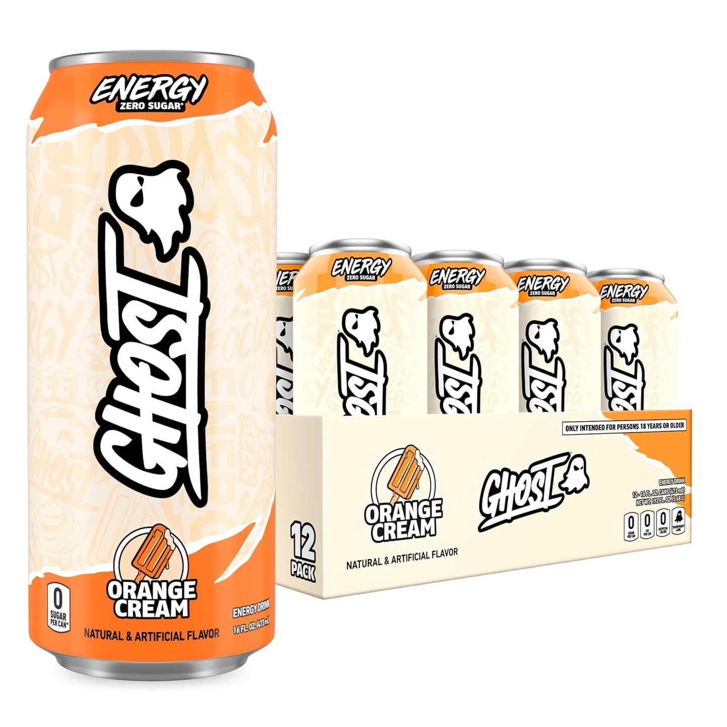 GHOST Orange Cream Energy Drink — 16 fl oz (473mL) × 12 Cans