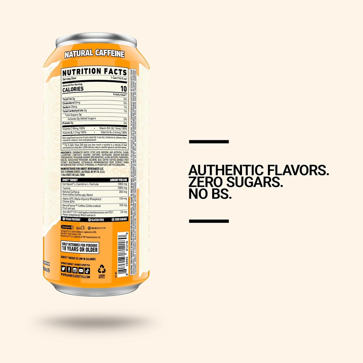 GHOST Orange Cream Energy Drink — 16 fl oz (473mL) × 12 Cans