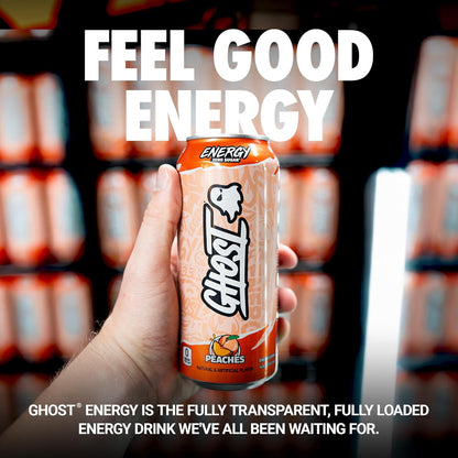 GHOST Peaches Energy Drink — 16 fl oz (473mL) × 12 Cans