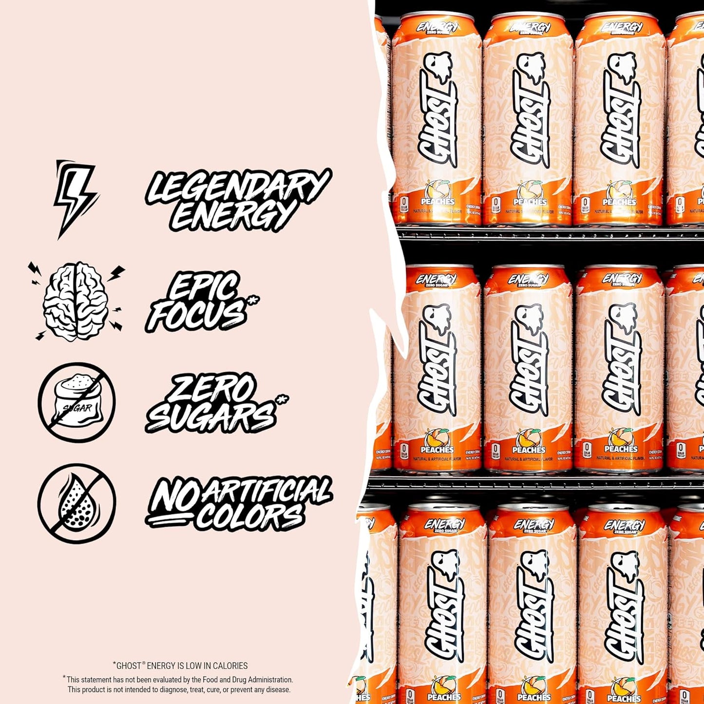 GHOST Peaches Energy Drink — 16 fl oz (473mL) × 12 Cans