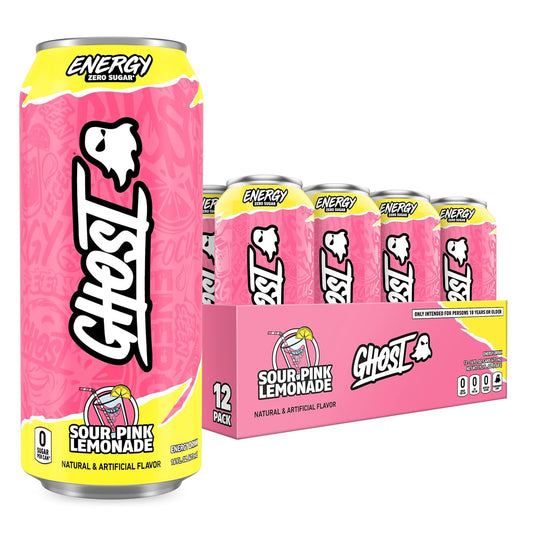 GHOST 고스트 사워 핑크 레모네이드 에너지 드링크 — 473mL (16 fl oz) × 12캔