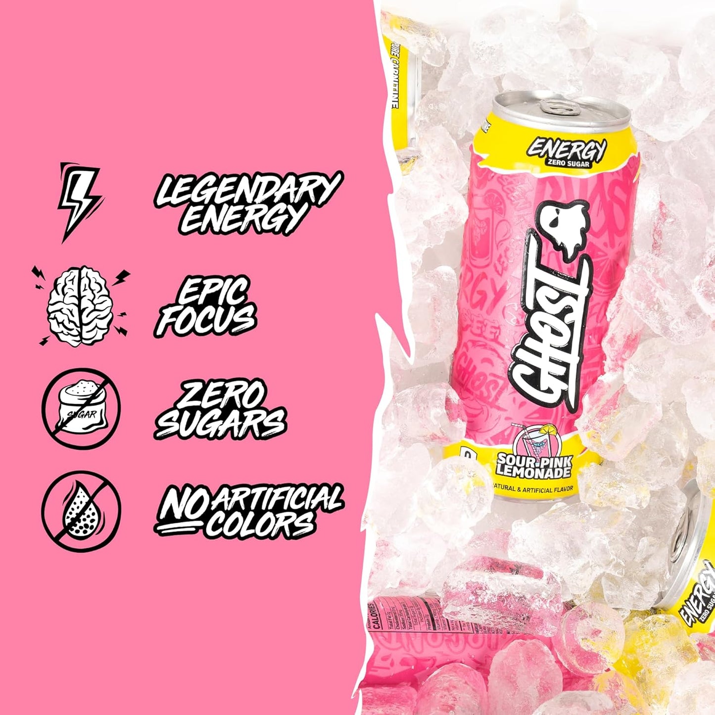 GHOST Sour Pink Lemonade Energy Drink — 16 fl oz (473mL) × 12 Cans