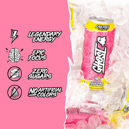 GHOST Sour Pink Lemonade Energy Drink — 16 fl oz (473mL) × 12 Cans