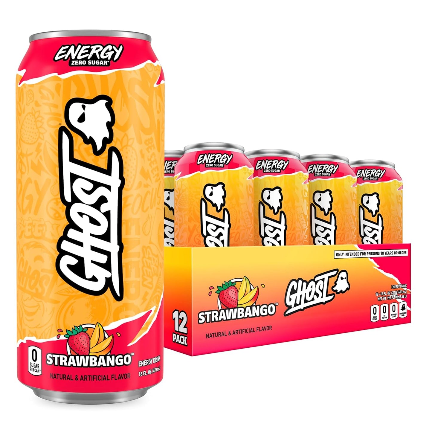 GHOST Strawbango Energy Drink — 16 fl oz (473mL) × 12 Cans