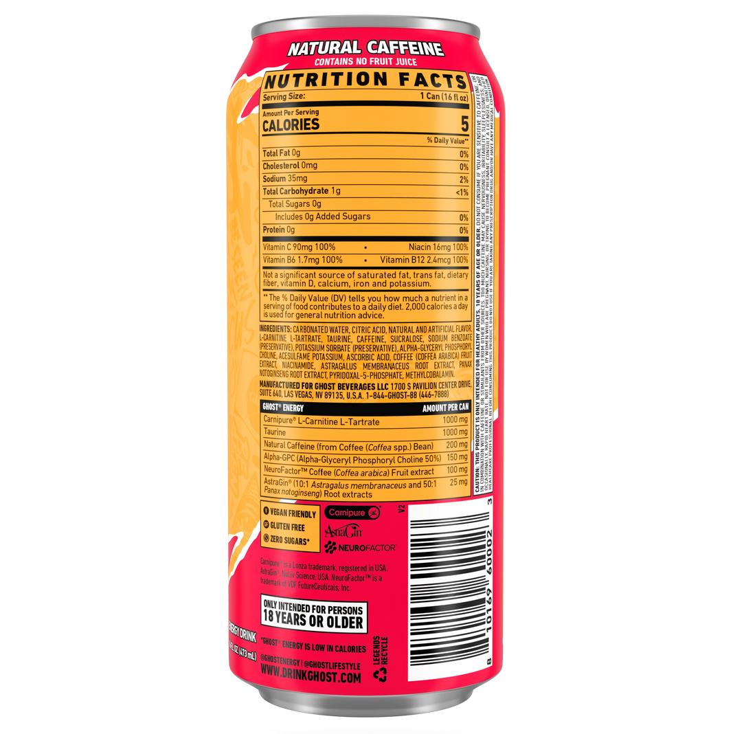 GHOST Strawbango Energy Drink — 16 fl oz (473mL) × 12 Cans