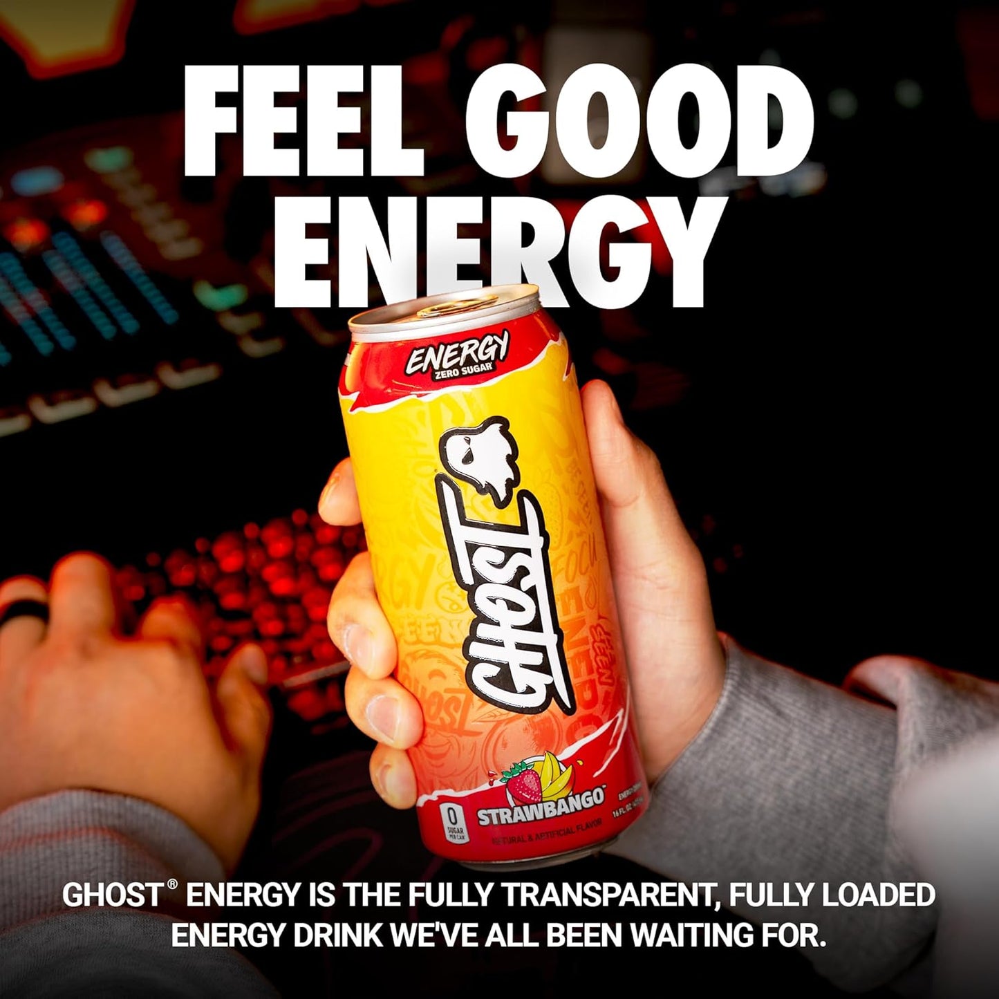 GHOST Strawbango Energy Drink — 16 fl oz (473mL) × 12 Cans