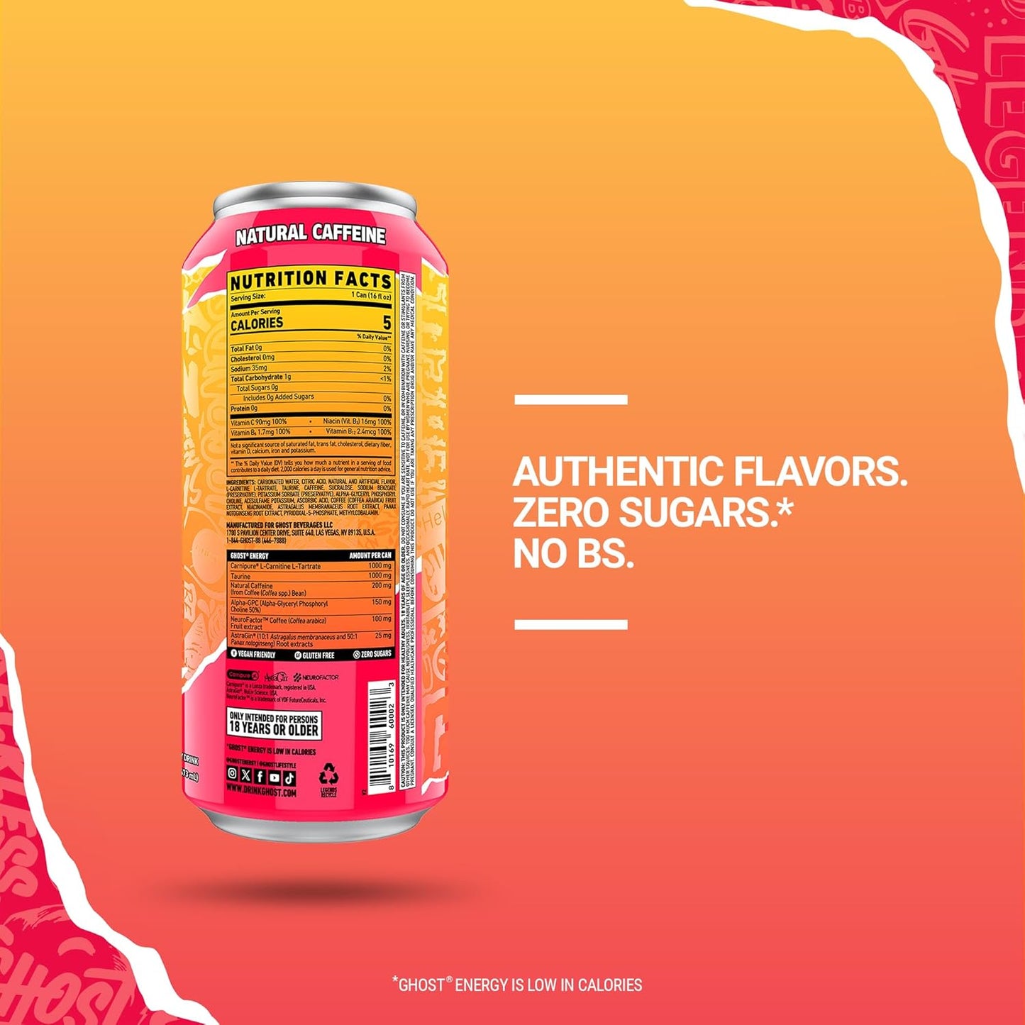 GHOST Strawbango Energy Drink — 16 fl oz (473mL) × 12 Cans