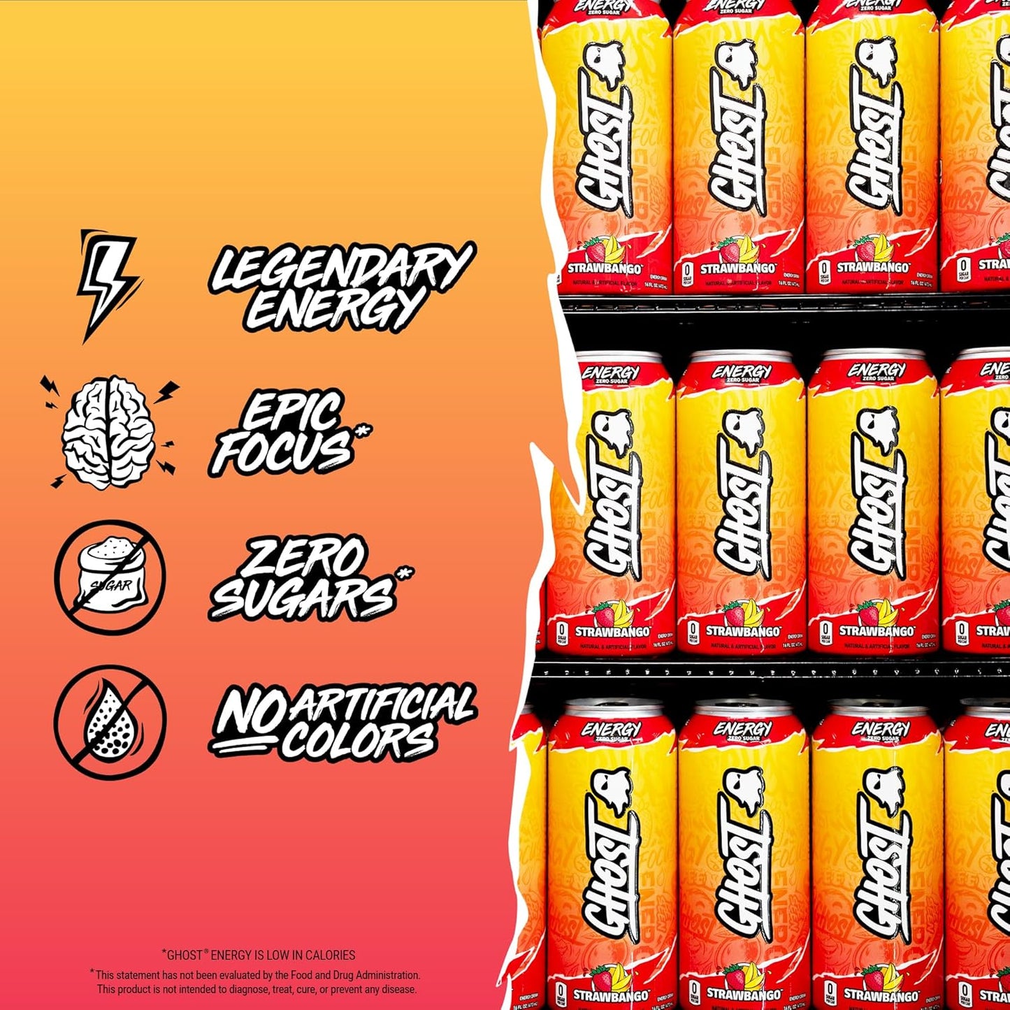 GHOST Strawbango Energy Drink — 16 fl oz (473mL) × 12 Cans