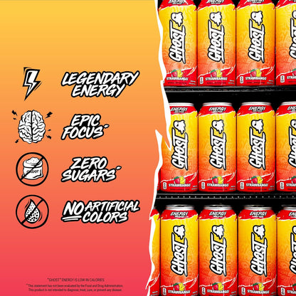 GHOST Strawbango Energy Drink — 16 fl oz (473mL) × 12 Cans