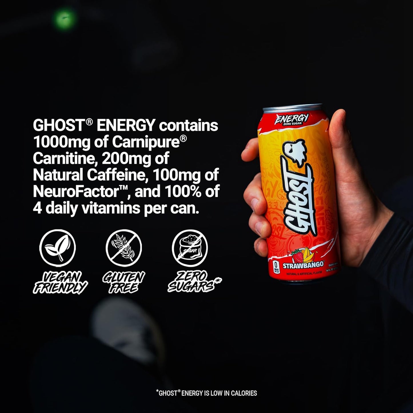 GHOST Strawbango Energy Drink — 16 fl oz (473mL) × 12 Cans