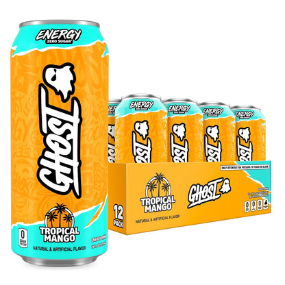 GHOST Tropical Mango Energy Drink — 16 fl oz (473mL) × 12 Cans