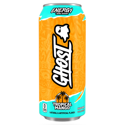 GHOST Tropical Mango Energy Drink — 16 fl oz (473mL) × 12 Cans
