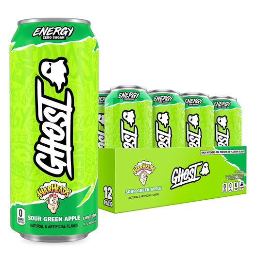 GHOST 고스트 워헤즈 사워 그린 애플 에너지 드링크 — 473mL (16 fl oz) × 12캔