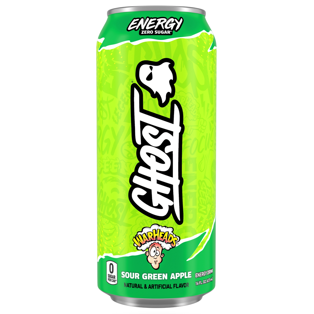 GHOST Warheads Sour Green Apple Energy Drink — 16 fl oz (473mL) × 12 Cans